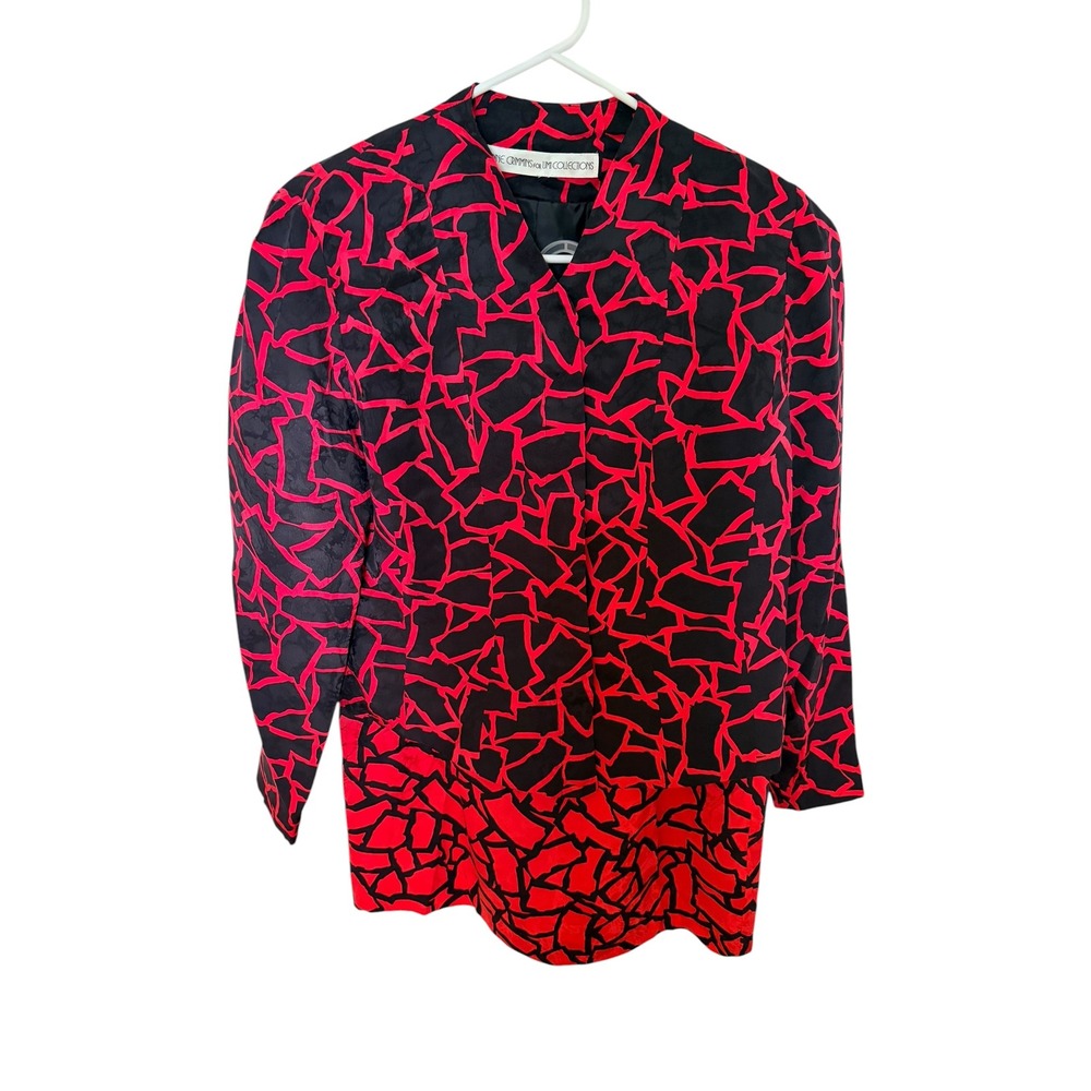 Anne Crimmins‎ for Umi Collections Red Black Silk Geometric Skirt Suit Set 10P